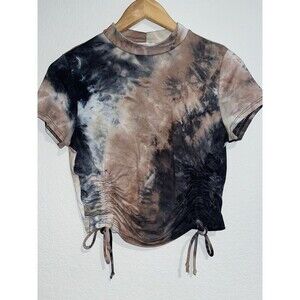 Woman’s y2k 90s Tie Dye Black Brown Large Crop Top grunge rocker